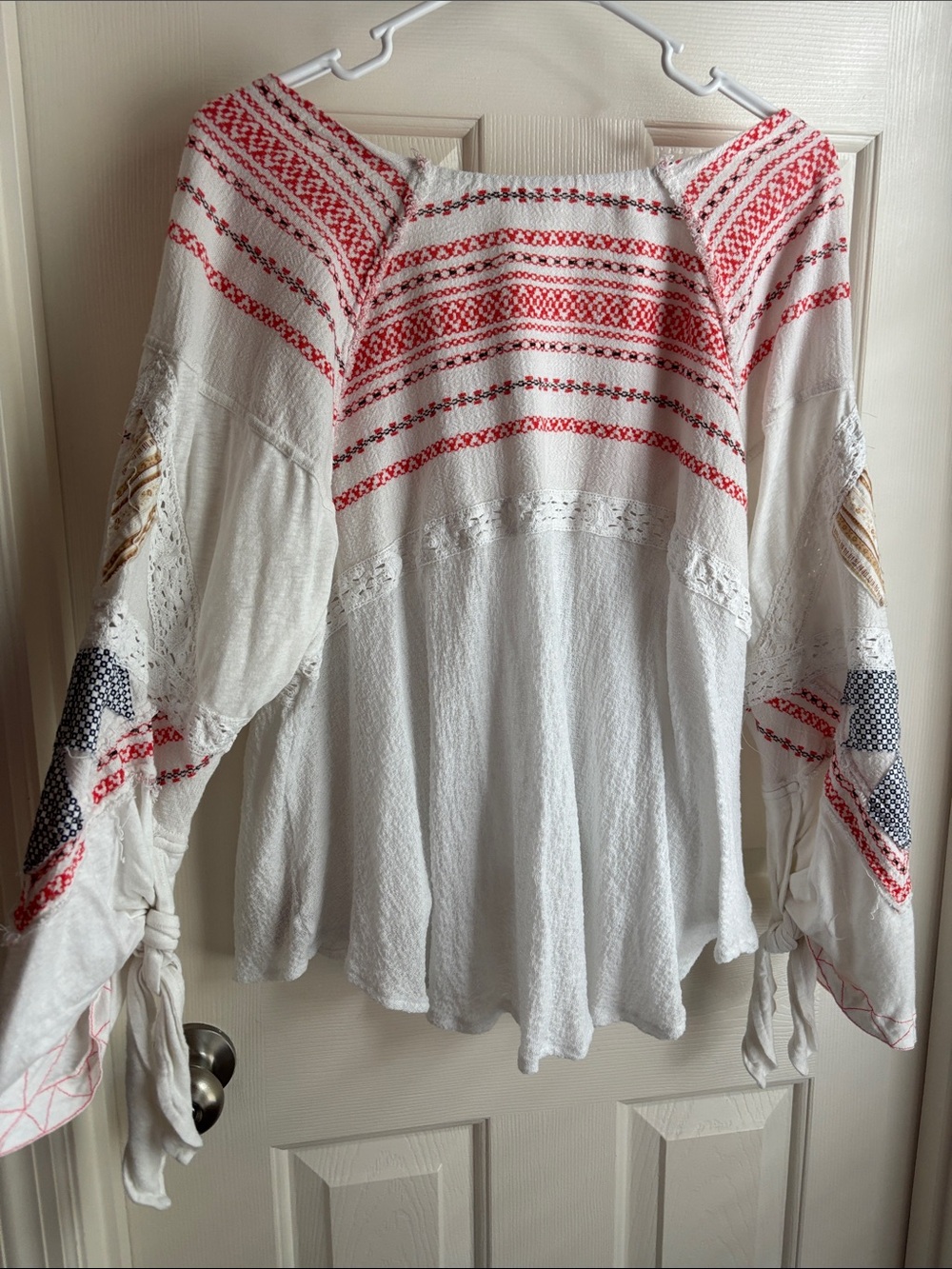 Free People White Blouse with Red Embroidery - Picture 4 of 4